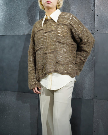 【KOTONA】<br>ブロックメッシュ<br>ハンドメイドニット