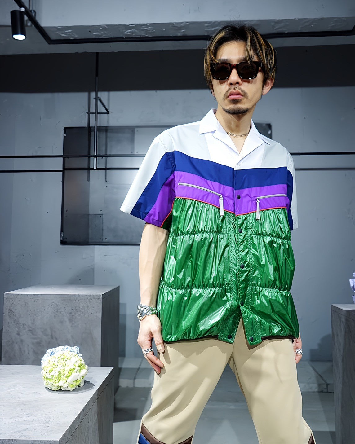 kolor 開襟シャツ 甘辛く グリーン 緑