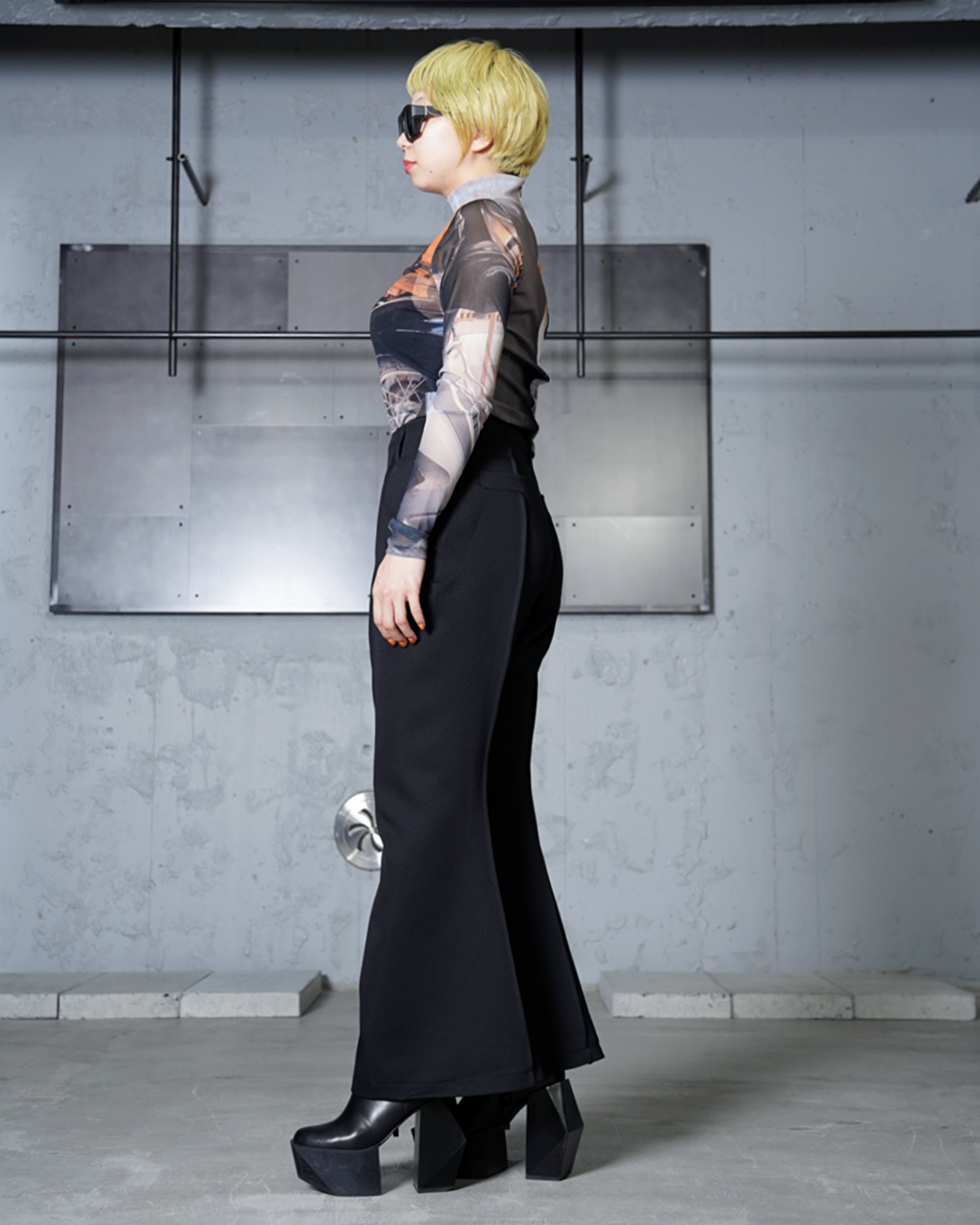YOHEI OHNO シアー トップス YOHEI OHNO】GRAPHIC MESH TOP A (HIGH NECK) - Amanojak.