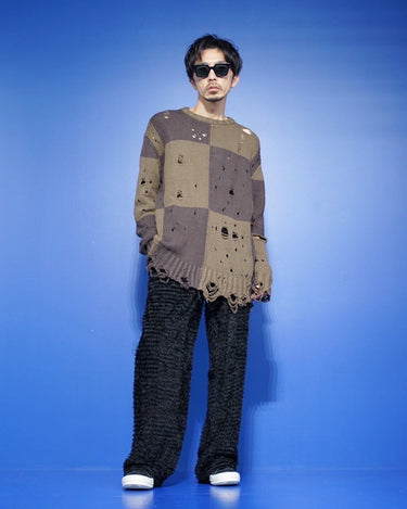 【SONG FOR THE MUTE】<br>CHECKERED OVERSIZED SWEATER -CHECKERED KNIT-