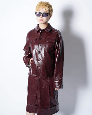 【VIVIANO】<br>Faux Leather Plis Creux Jacket