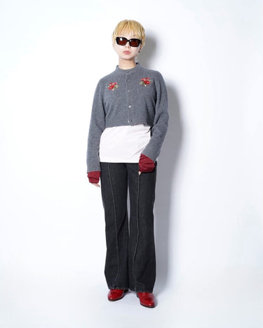 【VIVIANO】<br>Rose Hand Broderie Polo Cardigan