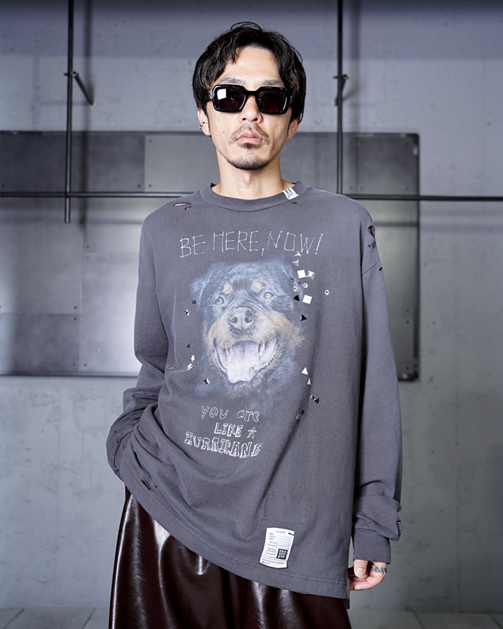 Maison MIHARA YASUHIRO】EMBELLISHED DISTRESSED LONG SLEEVES TEE