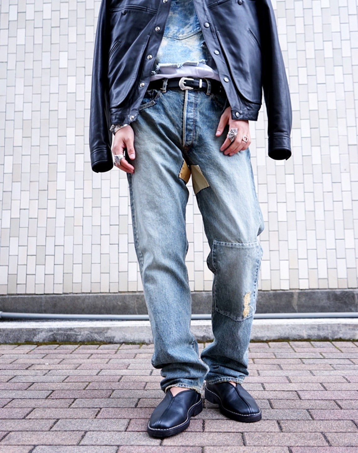 kolor / BEACON(カラービーコン)STUDS DAMAGE DENIM PANTS-Amanojak