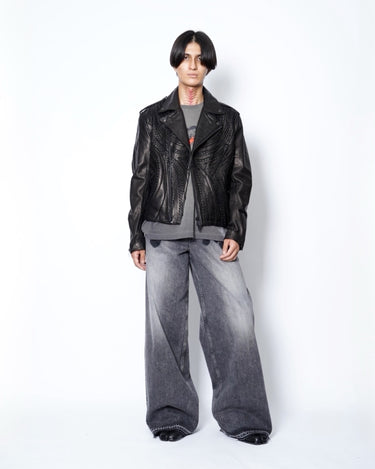 【TAAKK】<br>LEATHER EMBROIDERY RIDERS JACKET
