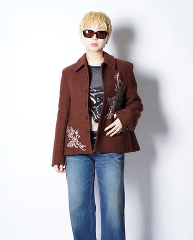 【VIVIANO】<br>Pli Creux Jacket -Rose Cross Stitch-