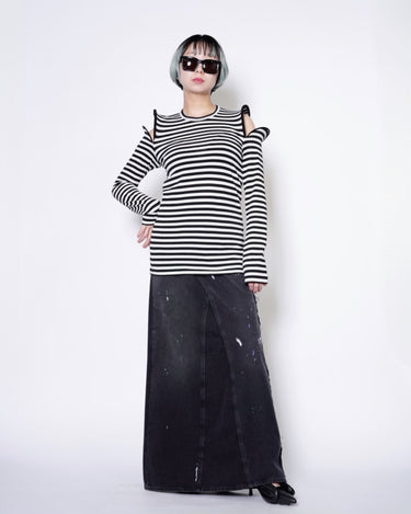 【JUNYA WATANABE】<br>SHOULDER SLIT LONG SLEEVE TEE -BORDER-