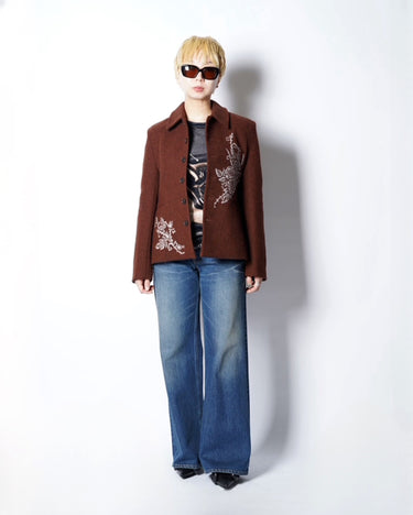 【VIVIANO】<br>Pli Creux Jacket -Rose Cross Stitch-