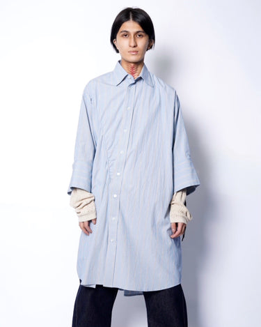 【MARINA YEE】<br>"M.Y. TWISTER L Draped long shirt -STRIPE-