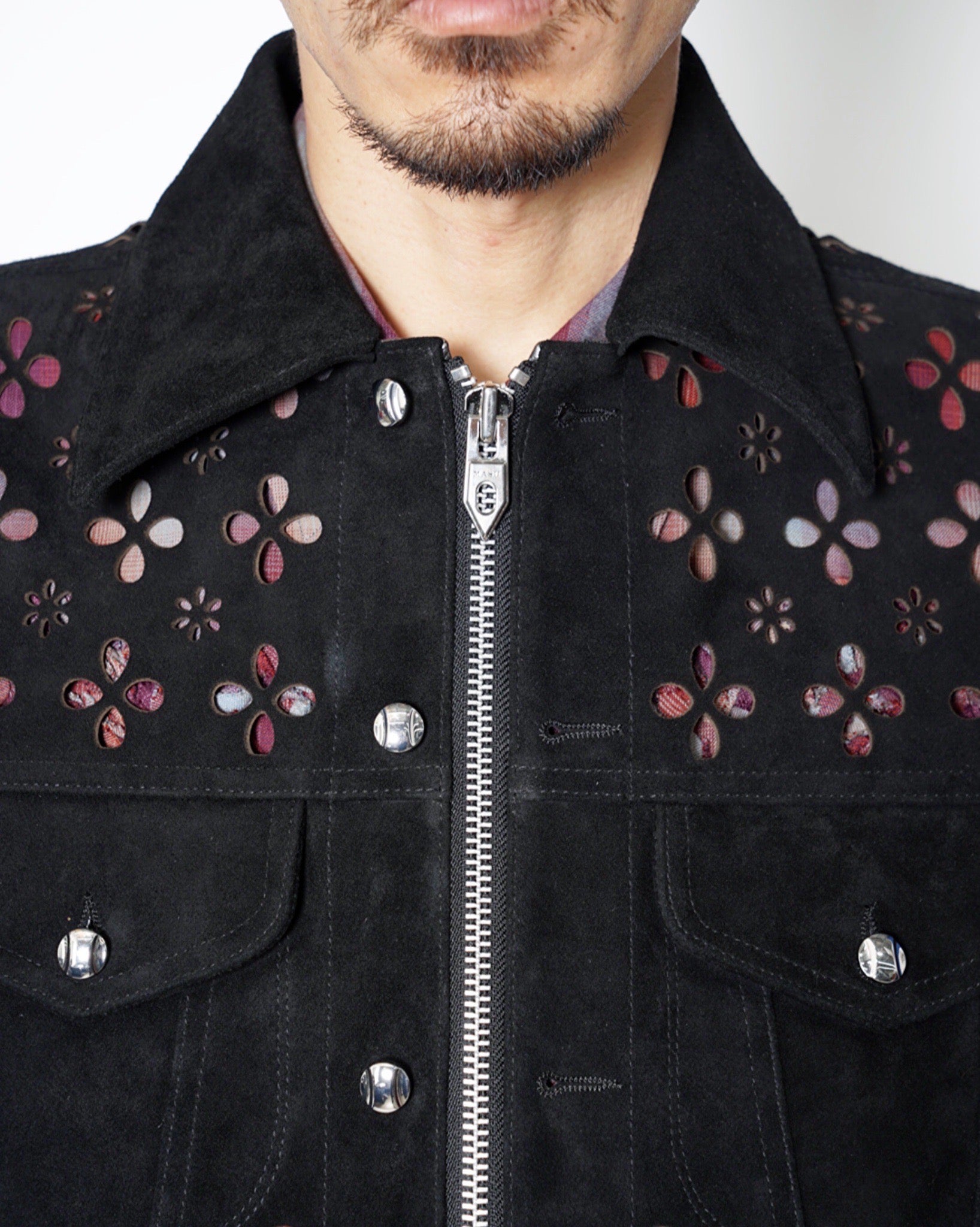 【FLOWER CUT】レザージャケット シースルー トラッカージャケットXL MASU（エムエーエスユー）のFLOWER-CUT LEATHER TRUCKER JACKET