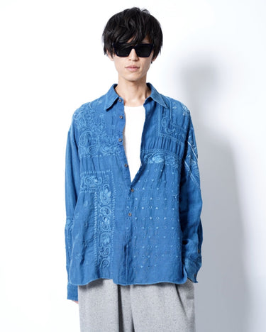 受注生産アイテム<br>期間限定受注受付中(7月31日～8月2日まで)<br>【kiminori morishita】<br>Bandana Hand-Embroidered Khadi Shirt