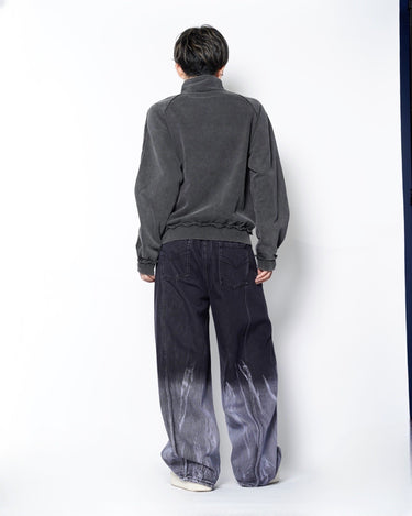 【Feng Chen Wang】<br>WASHED STAND COLLAR TOP WITH DENIM TRIM