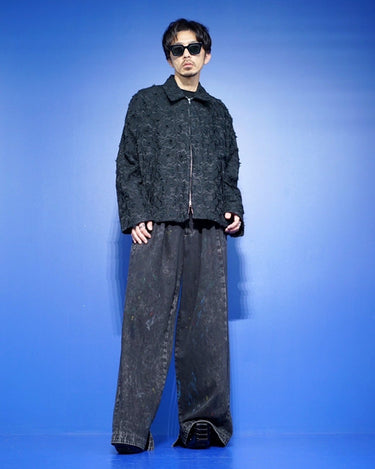 【SONG FOR THE MUTE】<br>PLEATED ZIP UP JACKET -DISTRESSED EMBROIDERED FLORAL-