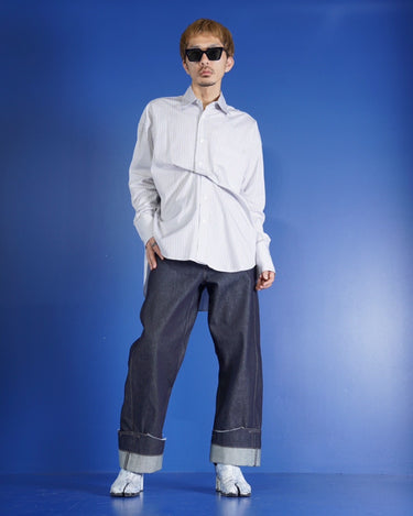 【MARINA YEE】<br>"M.Y. SHIRT5"<br>Oversized "origami" shirt -COTTON STRIPE-