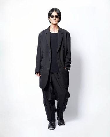 【Yohji Yamamoto POUR HOMME】<br>ARMY GABARDINE LEATHER SWITCHING FASTNER JACKET