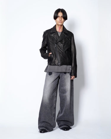 【TAAKK】<br>LEATHER EMBROIDERY RIDERS JACKET