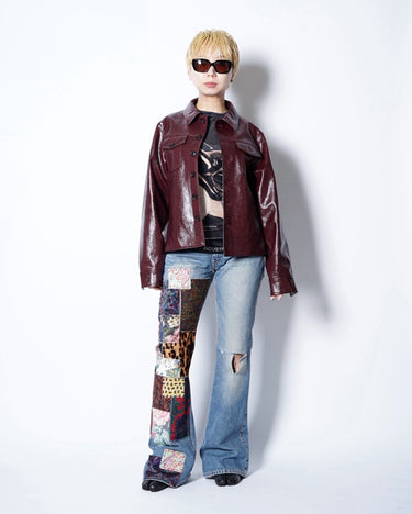 【VIVIANO】<br>Faux Leather Plis Creux Jacket