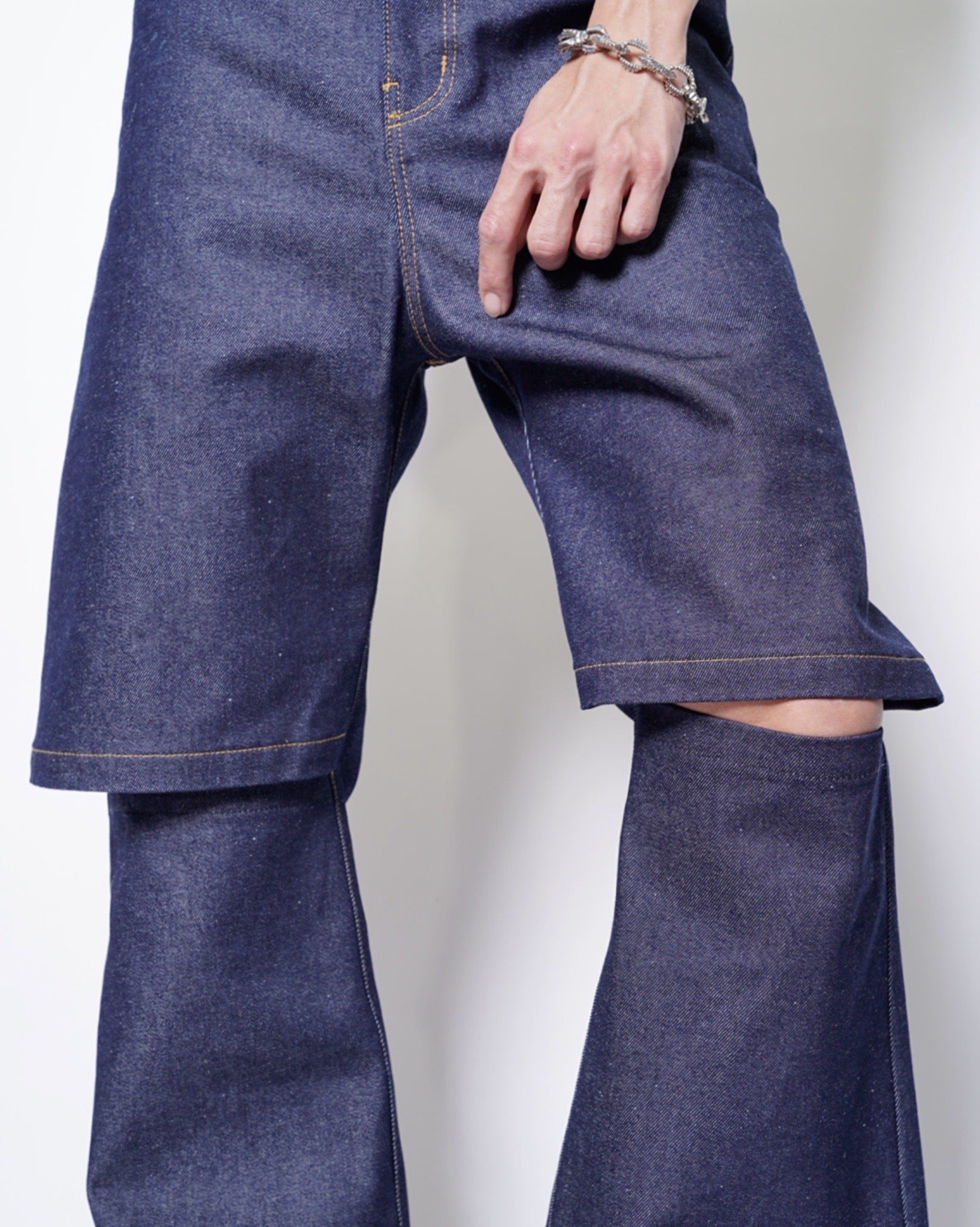 【新品】AD2002 ジュンヤワタナベマン サイドライン ブーツカット フレア JUNYA WATANABE MAN】SLIT FLARE DENIM PANTS -Amanojak.