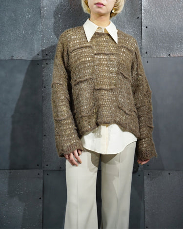 【KOTONA】<br>ブロックメッシュ<br>ハンドメイドニット