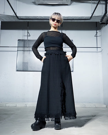 【08sircus】<br>Summer tweed<br>long slit<br>fringe skirt