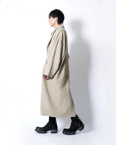 【AVIVA JIFEI XUE】<br>Amanojak.EDITION<br>DOUBLE BREASTED OVERCOAT (W/CERAMIC BUTTON) -HEMP/WOOL FABRIC-