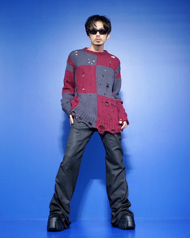 【SONG FOR THE MUTE】<br>CHECKERED OVERSIZED SWEATER -CHECKERED KNIT-