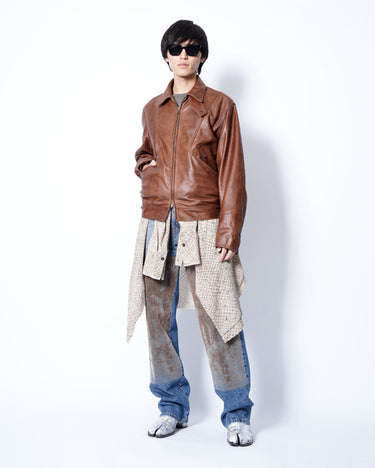 【ANTHEM A】<br>UNEVEN SHEEP LEATHER ZIP BLOUSON