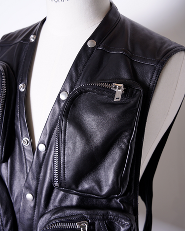リックオウエンス　メンズレザー&ラムファーベストMサイズ Rick Owens Lido フーデッド レザーベスト | ブラック | FARFETCH JP
