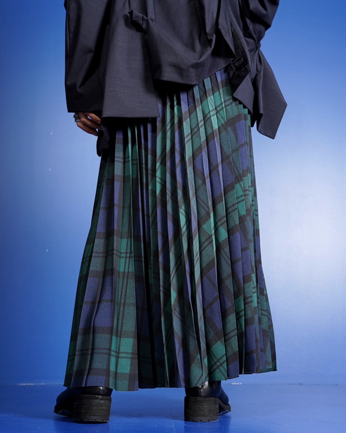 MASU HICKORY PLEATS WRAPPED SKIRT(BLUE) ファッション 