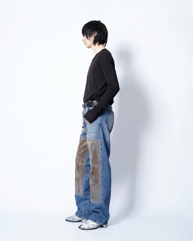 【Maison Margiela】<br>FLOCKED PATCH DENIM PANTS