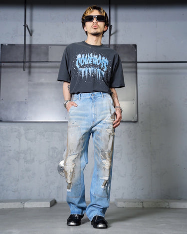 UNISEX<br>[MM6]<br>DAMAGED DOUBLE KNEE DENIM PANTS