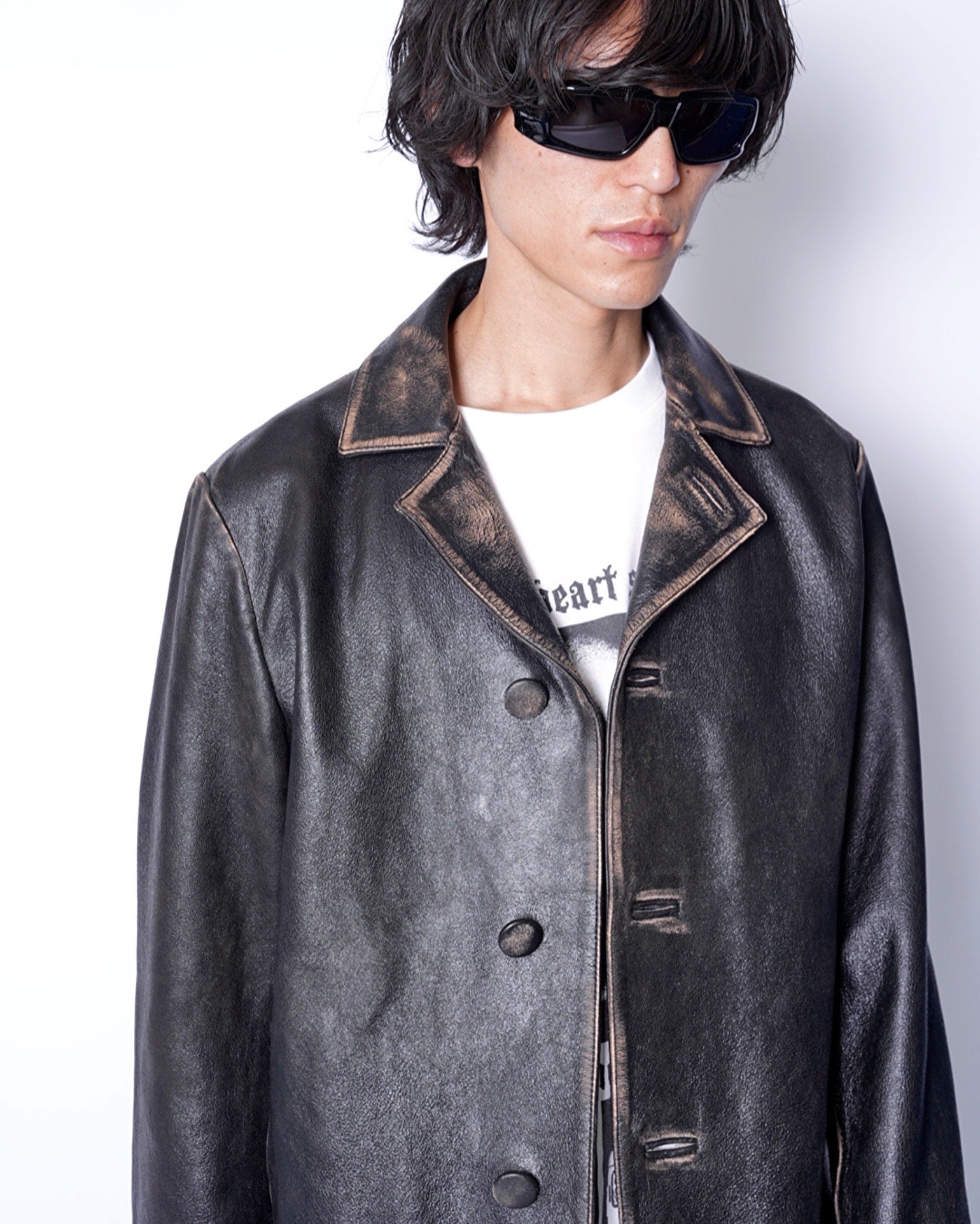 NICOLE CLUB 変形 ジャケット archive お兄系 v系 ダーク MM6】AGING LAMBLEATHER JACKET-Amanojak.