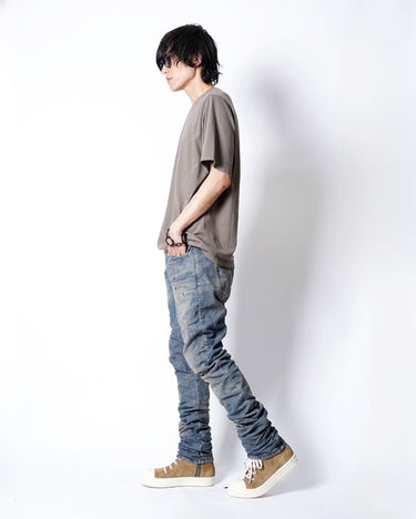 【BORIS BIDJAN SABERI】<br>"P13" FKU100002<br>DENIM PANTS<br>ACID DYED<br>RIPPED BODY MOLDED
