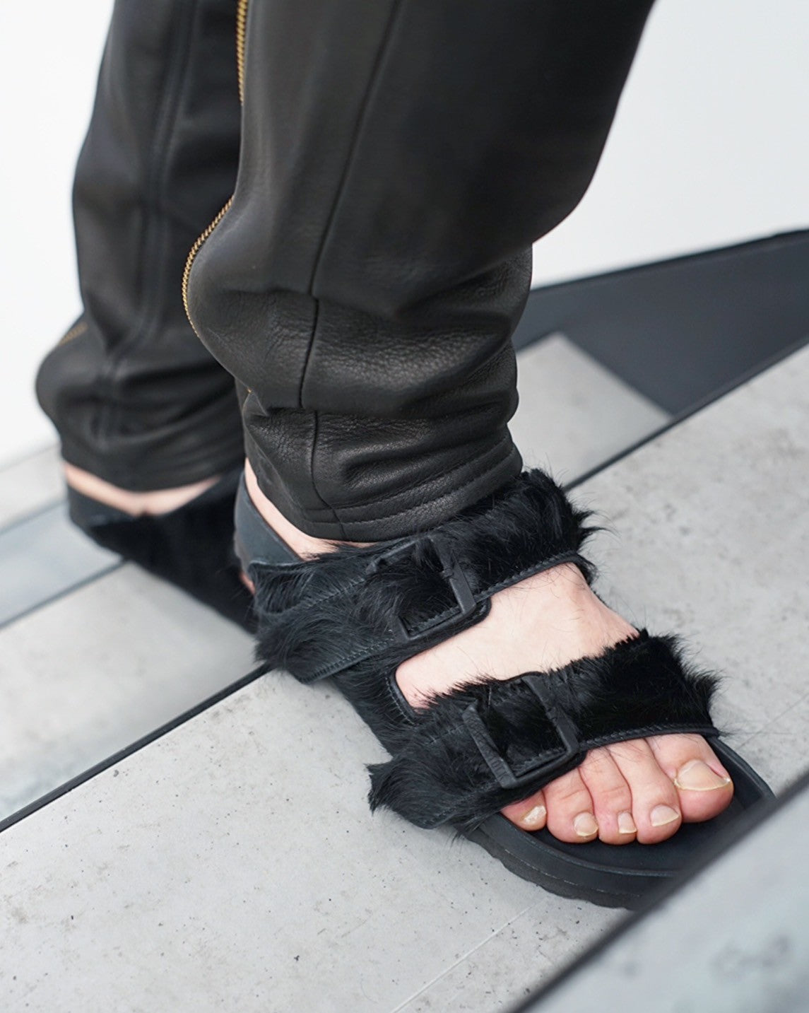 サンダル RICK OWENS Men Sandals RU01E5800 LLP09 BLACK リックオウエンス ビルケンシュトック サンダル メンズ SIZE 44