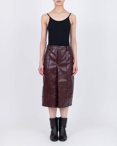 26AW予約受付中<br>【VIVIANO】<br>Faux Leather Plis Skirt