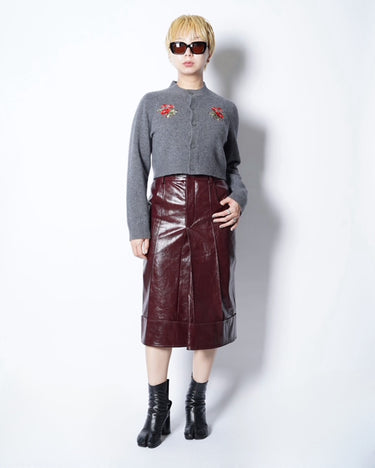 【VIVIANO】<br>Rose Hand Broderie Polo Cardigan