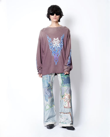 【KAMIYA】<br>“KMY-FIRE” Distressed L/S Tee