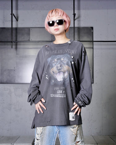[Maison MIHARA YASUHIRO]<br>EMBELLISHED DISTRESSED LONG SLEEVES TEE