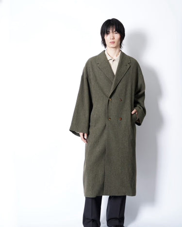 【AVIVA JIFEI XUE】<br>DOUBLE BREASTED OVERCOAT (W/CERAMIC BUTTON) -YAK/LINEN/COTTON FABRIC-