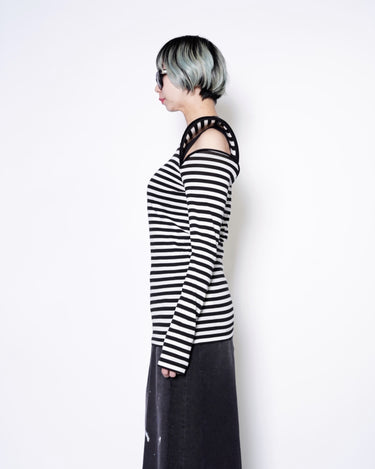 【JUNYA WATANABE】<br>SHOULDER SLIT LONG SLEEVE TEE -BORDER-