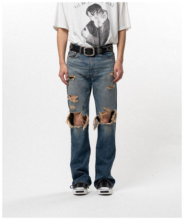 【KAMIYA】<br>Distressed Bootcut Slim Denim Pantsns
