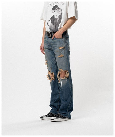 【KAMIYA】<br>Distressed Bootcut Slim Denim Pantsns