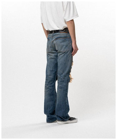 【KAMIYA】<br>Distressed Bootcut Slim Denim Pantsns