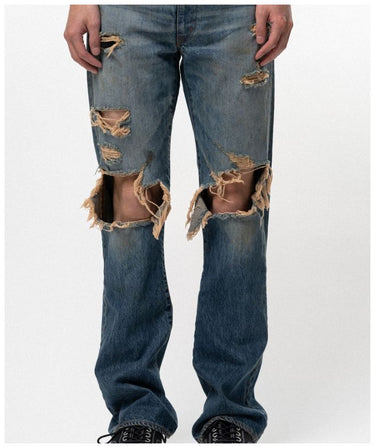 【KAMIYA】<br>Distressed Bootcut Slim Denim Pantsns