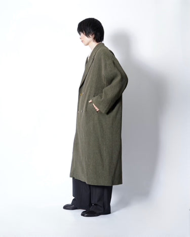 【AVIVA JIFEI XUE】<br>DOUBLE BREASTED OVERCOAT (W/CERAMIC BUTTON) -YAK/LINEN/COTTON FABRIC-