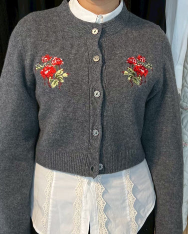 26AW予約受付中<br>【VIVIANO】<br>Rose Hand Broderie Polo Cardigan