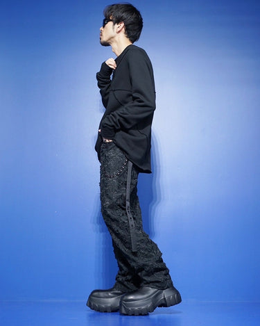 【SONG FOR THE MUTE】<br>LONG WORK PANT -DISTRESSED EMBROIDERED FLORAL-