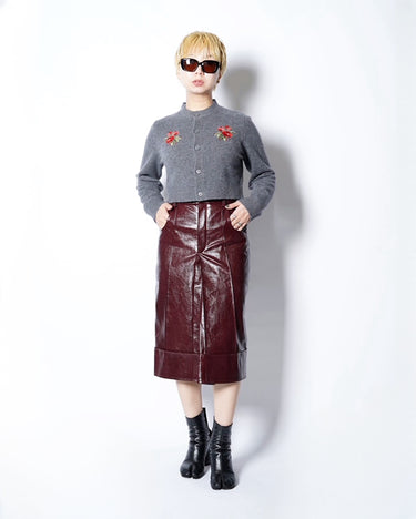 【VIVIANO】<br>Faux Leather Plis Skirt