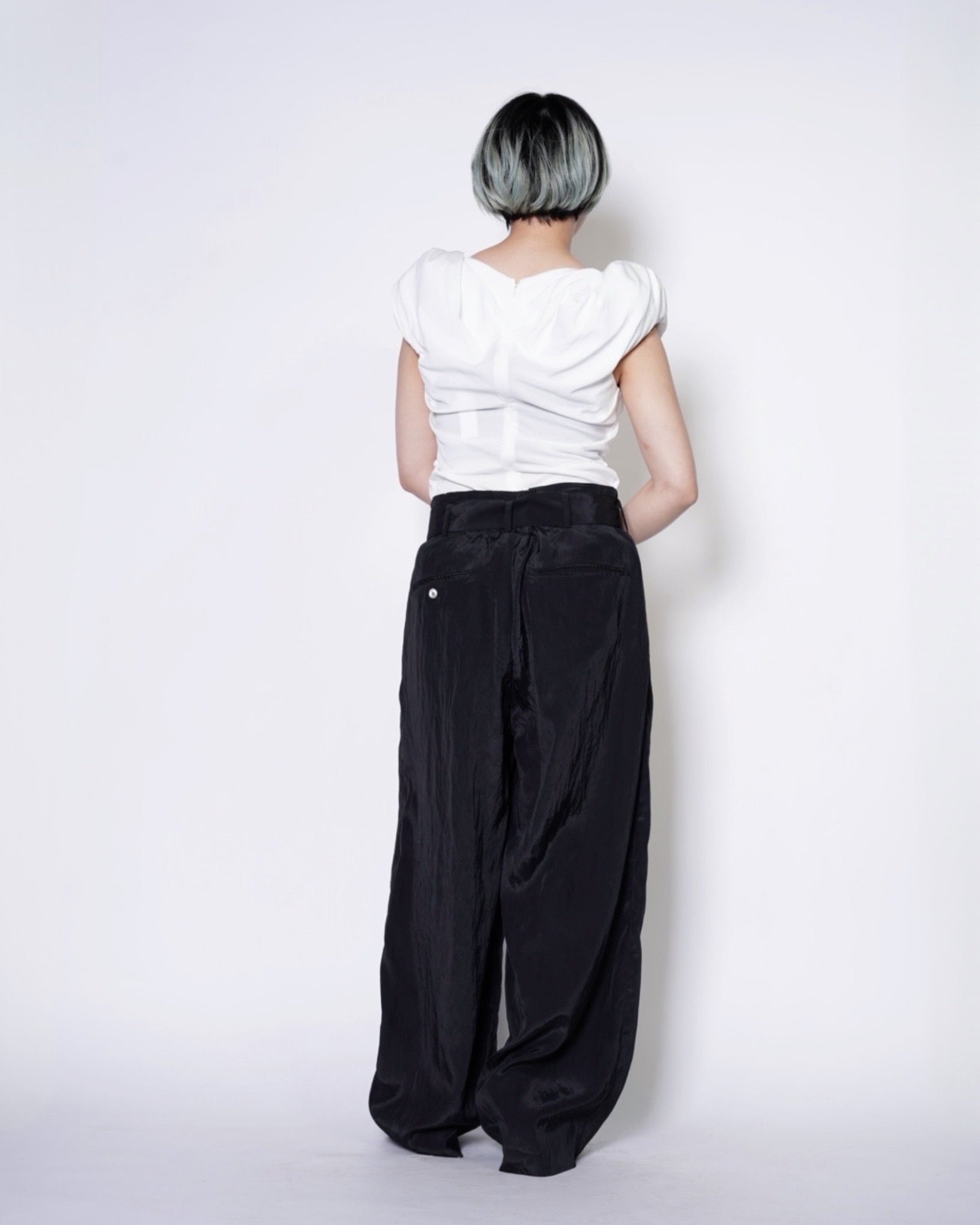 08sircus】Viscose washer 2tuck belted wide pants (UNISEX) -Amanojak.