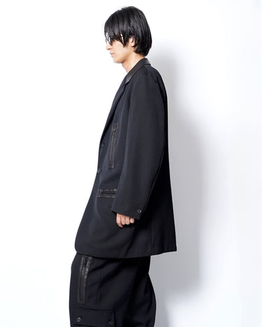 【Yohji Yamamoto POUR HOMME】<br>ARMY GABARDINE LEATHER SWITCHING FASTNER JACKET
